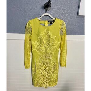 Bariano Yellow Long  Suede Dress with Lace